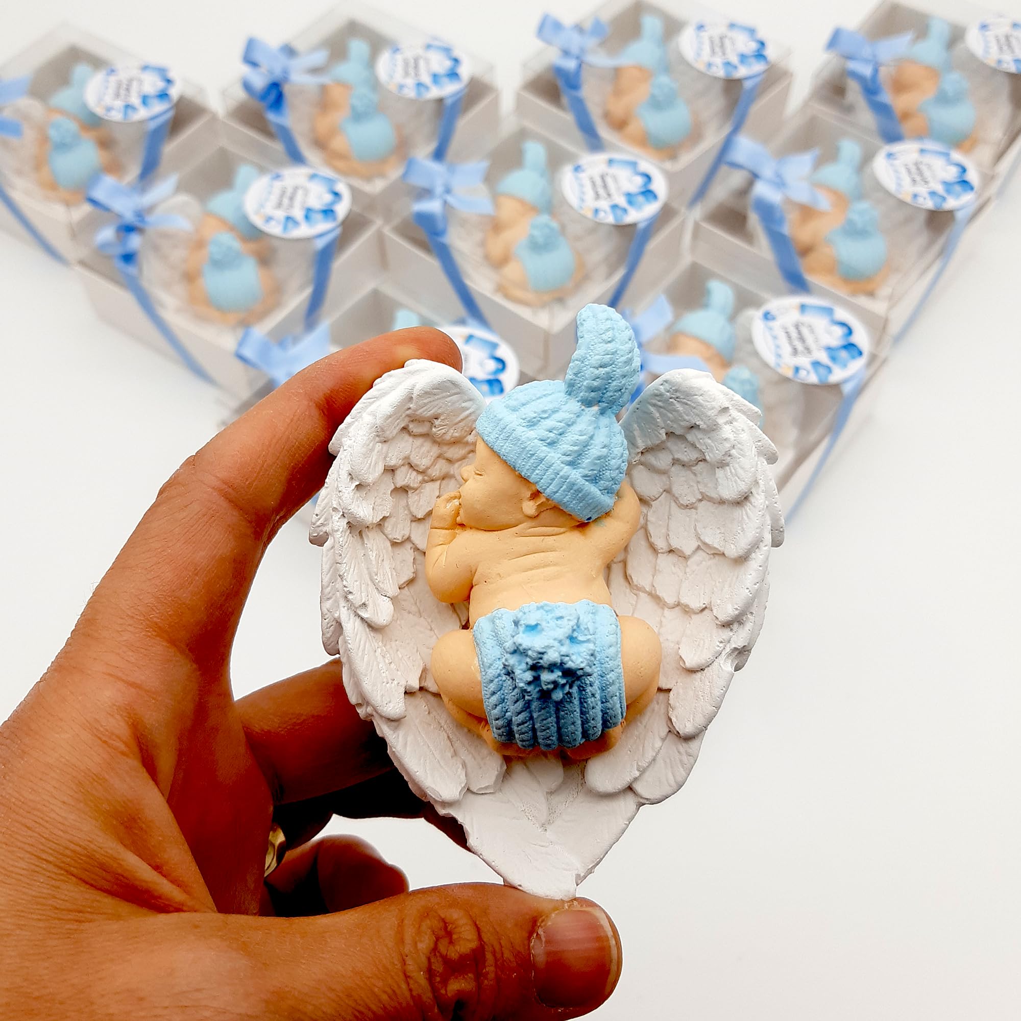 Gastgeschenk Taufe, 20 stückTaufgeschenk Gäste, Geschenk-Set für Babypartys für Taufe,Geschenk zur weiße Flügel blau Baby, Kommunionsgeschenke,Schön, dass Du da bist