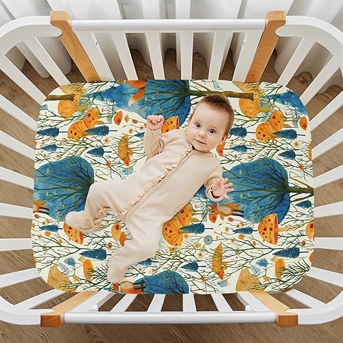 Miniatura 7 de Kigai Sábana bajera ajustable para cuna para niños y niñas, sábana de punto de punto de hongo para colchones estándar de cuna y cama de niños