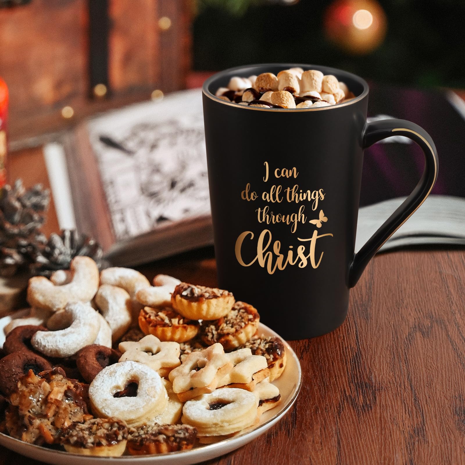 YHRJWN Christian Gifts for Women Men, I Can Do All Things Through Christ Mug, Religious Gifts, Priest Mug, Inspirational Coffee Mugs, Faith Cup, Christmas Gifts for Christian Friends, 14Oz
