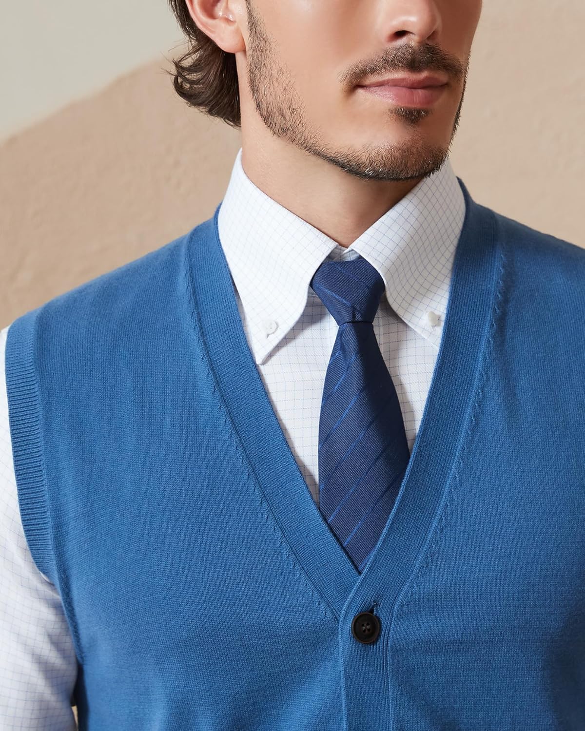 Kallspin Men’s Button Down Sweater Vest Lightweight Knitted Pure Cotton V-Neck Sleeveless Cardigans - Image 5