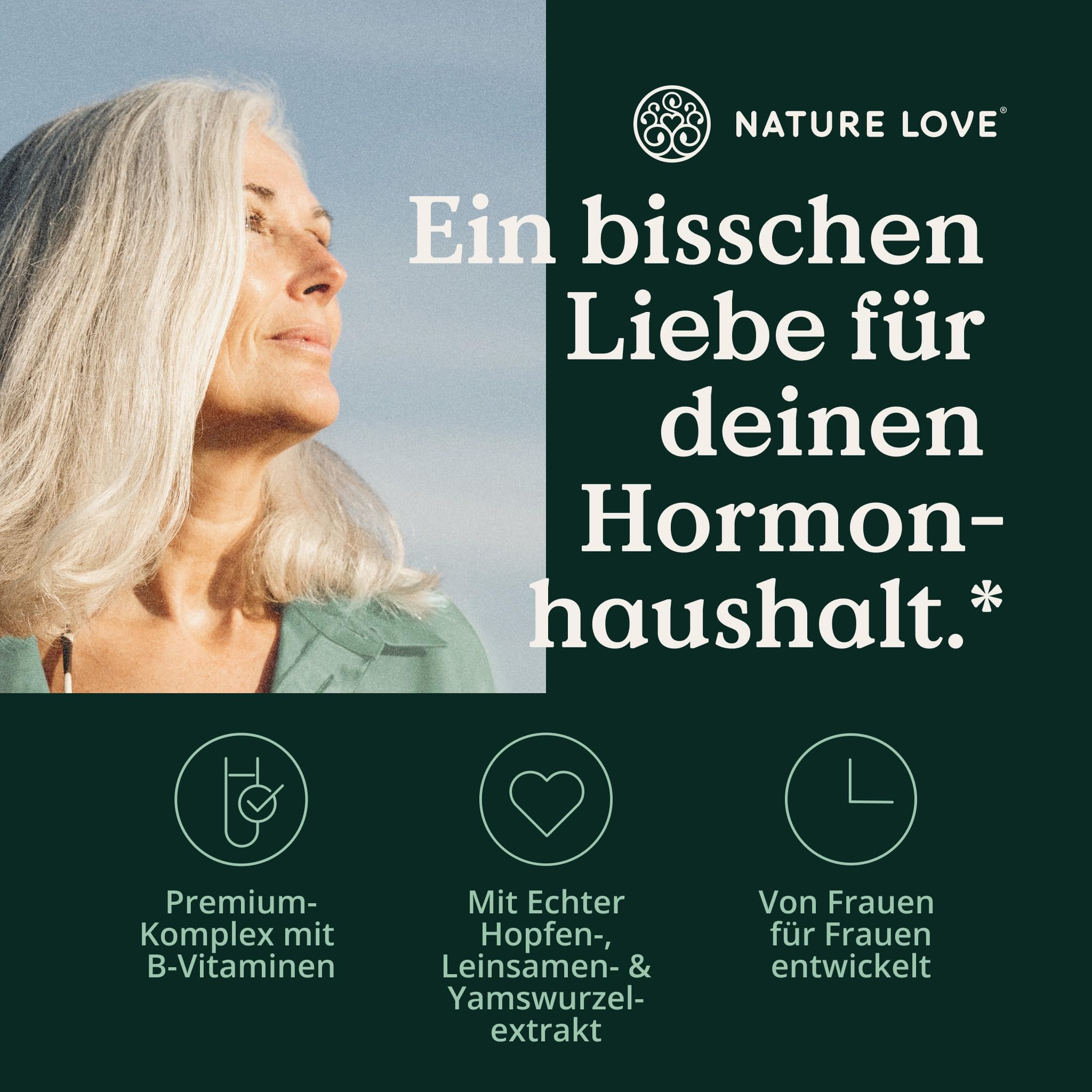 NATURE LOVE® Oh Meno für die Wechseljahre – 120 Kapseln – mit 526mg Yamswurzelextrakt, Leinsamenextrakt und Vitamin B5 und B6 – vegan, hochdosiert