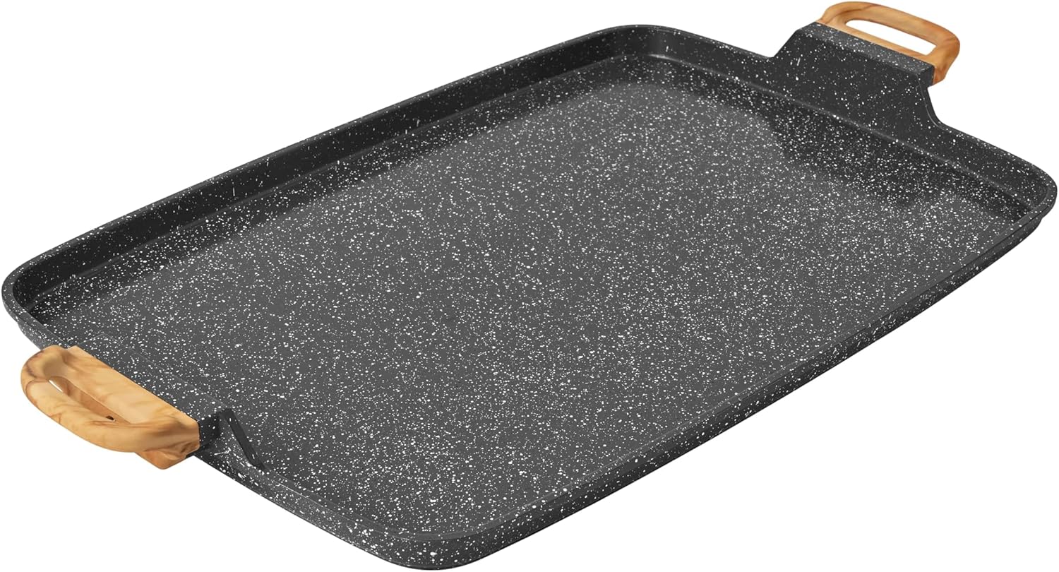 Baking pan, charcoal gray - 2-in-1 stovetop grill and skillet, lightweight and durable construction, non-stick coating, suitable for steak, pancakes, vegetables