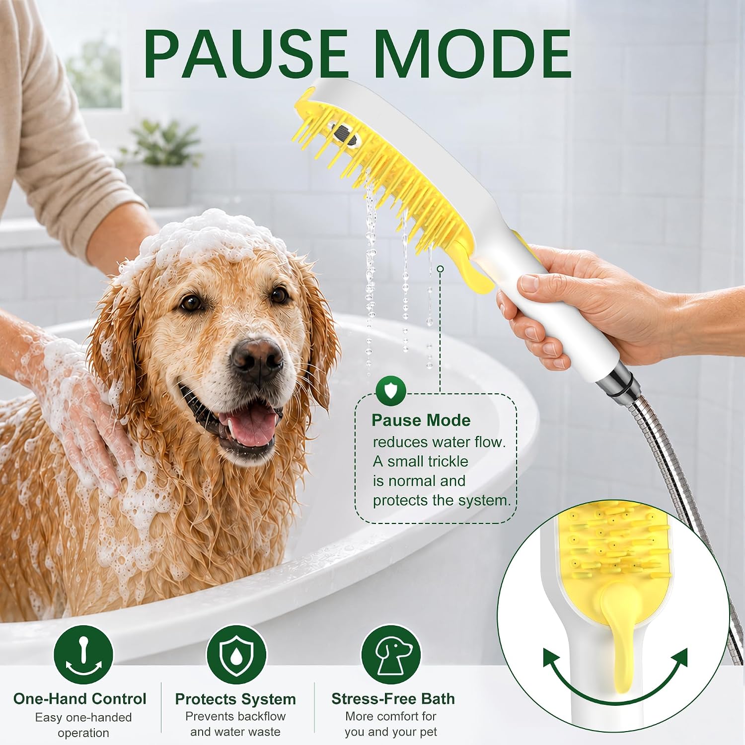 4 Mode Dog Shower Head with Dog Shower Brush & Pause Mode, Pet Sprayer Only image 4
