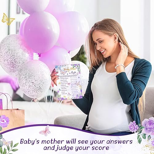 Miniatura 7 de Nuanchu Juego de 145 piezas con temática de mariposas para baby shower, 25 hojas cada una con 20 lápices, bingo de baby shower, adivina quién,