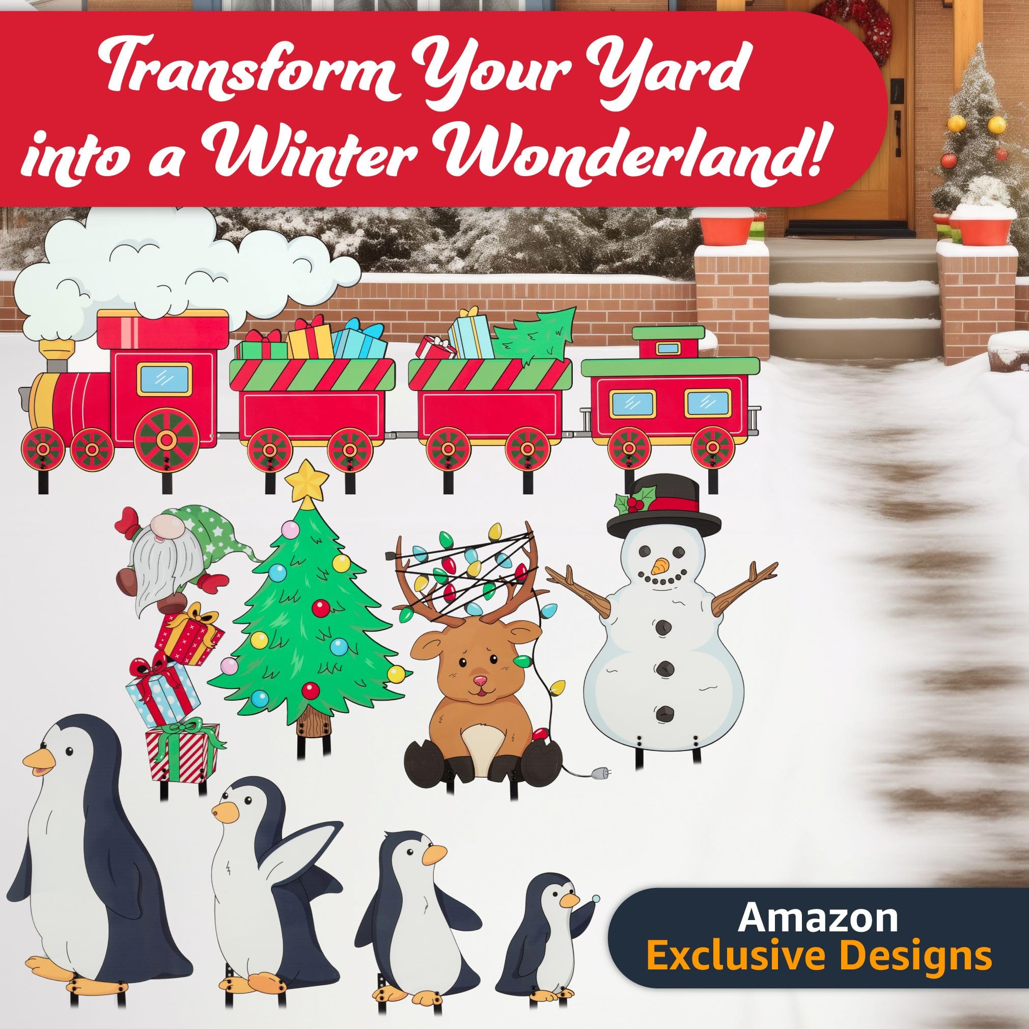 Lot de 4 grandes décorations de Noël en métal avec 4 piquets de 15,2 cm, décoration de vacances d'hiver durable XL pour l'extérieur : pelouse, jardin, terrasse, allées, 40,6 cm