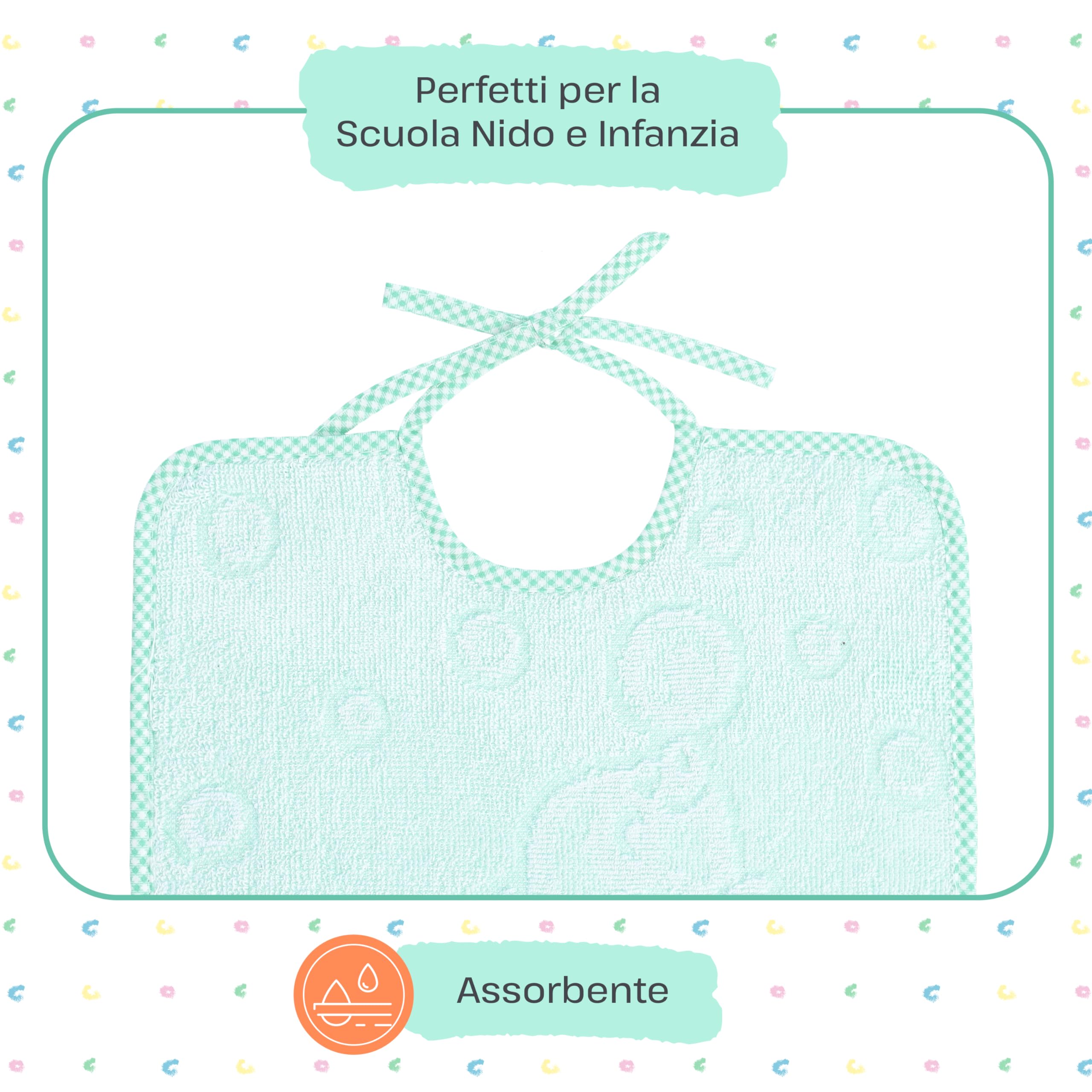 Bavaglini lacci pappa asilo spugna cotone bambini prodotti in Italia
