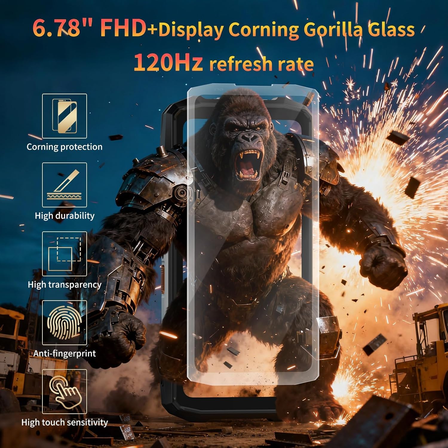 FOSSiBOT F113 20000mAh/33W 5G Outdoor Handy, MediaTek Dimensity 7050+36GB+256GB/2TB Outdoor Handy Ohne Vertrag, 6,78" FHD+ 120 Hz Gorilla-Glas Android 15, 50 m Reichweite 64 MP Nachtkamera