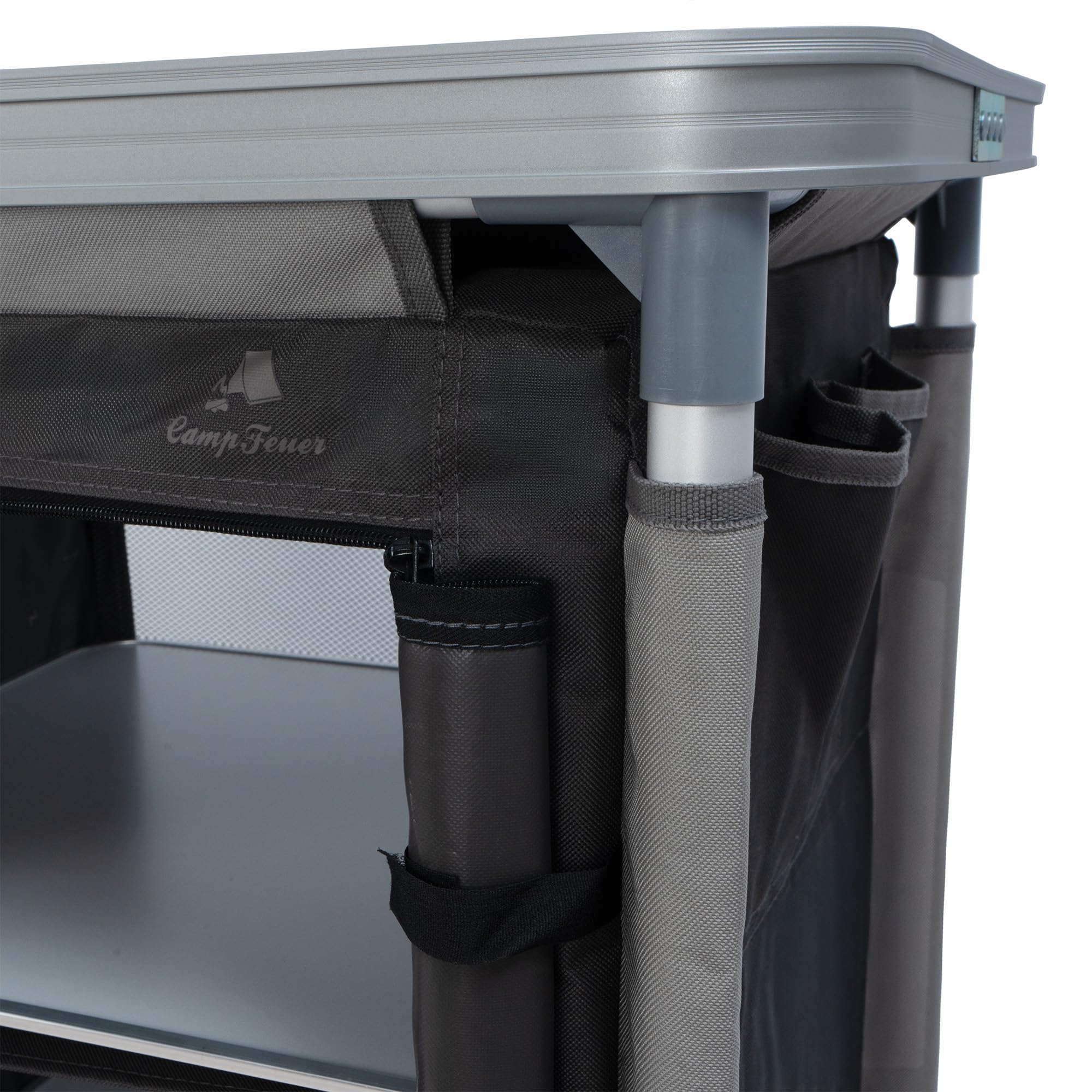 CampFeuer Campingschrank faltbar | 102 cm x 47 cm x 83,5 cm | Campingküche mit 2 Reißverschluss Öffnungen | Camping Regal mit Aluminiumgestell | Campingschrank klappbar, Camping Küche, Faltschrank