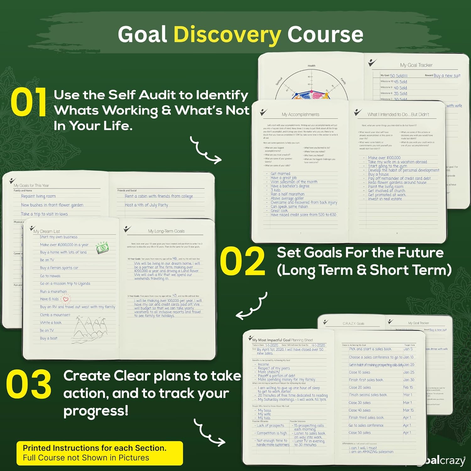 Undated Daily Planner to Achieve Your Goals - 90 Day Guided Journal & Productivity Organizer with Goal Setting, Habit Tracker, To Do List, Academic & Work Calendar, Leather Hardcover - Forest Green