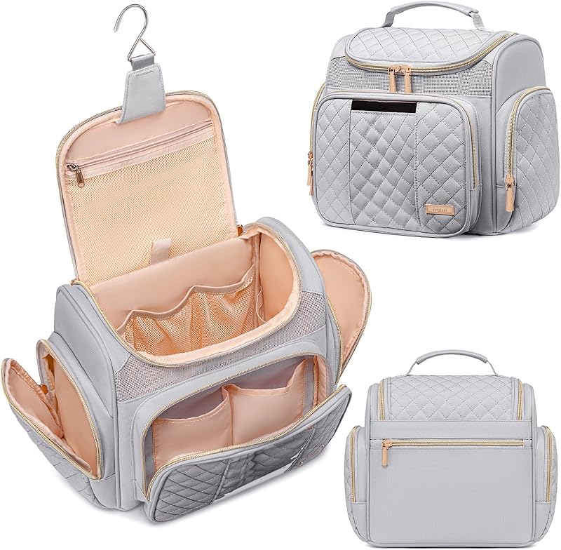Necessaire Tealari em tecido Oxford com gancho, compartimentos e porta-celular transparente, Light Gray-1
