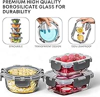 Vista 7 de Razab 30 PC Glass Food Storage Containers with Lids - Reusable Glass Meal Prep Containers for Lunch & Leftovers - Airtight & Leakproof Snap Locking