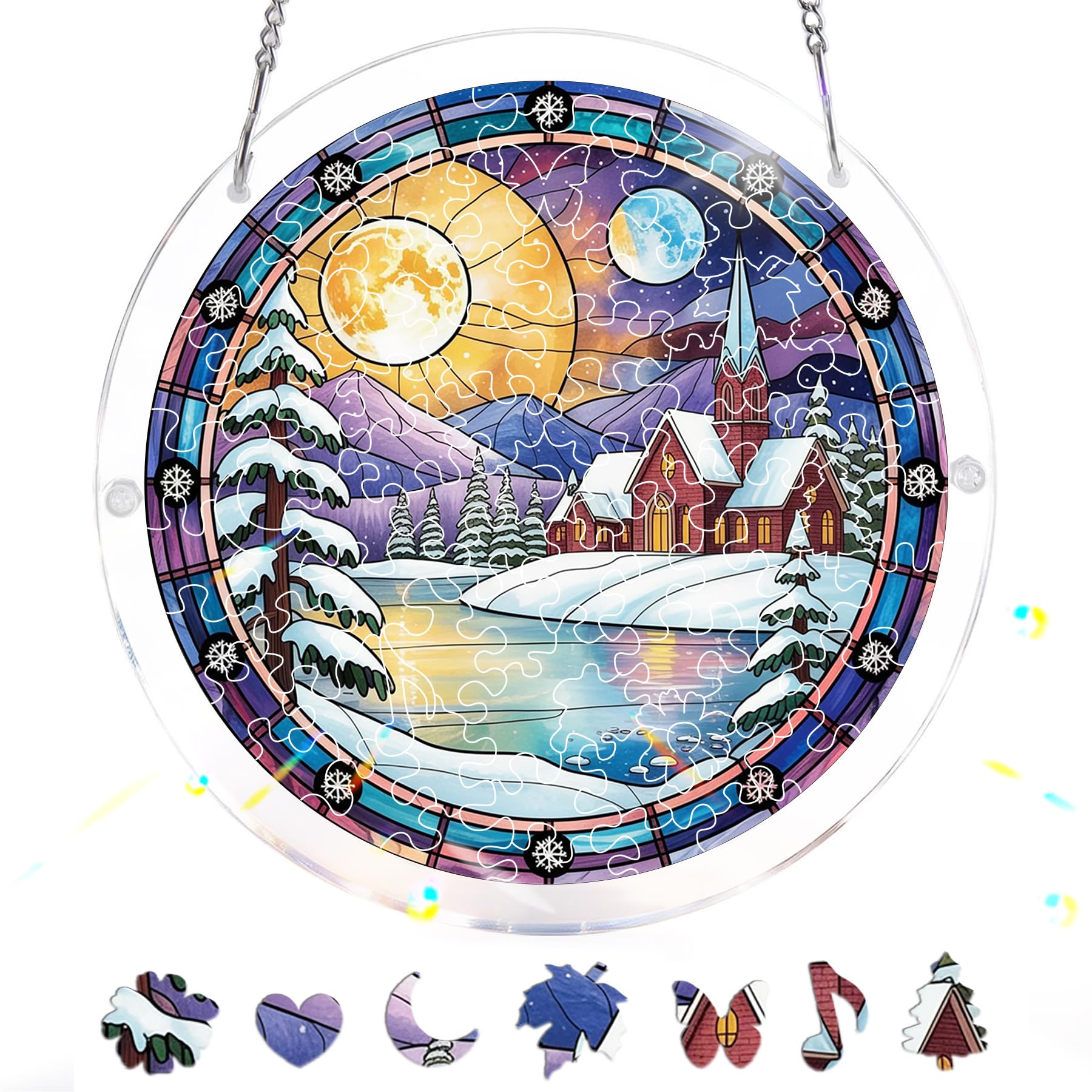 Pavemlo Acrylic Puzzle Suncatcher Landscape 83 Pieces, DIY Stained Glass Window Art, Jigsaw Puzzles for Adults, 18x18cm Double-Sided Light Catcher with Chain, Unique Home Decor & Birthday Gift F221