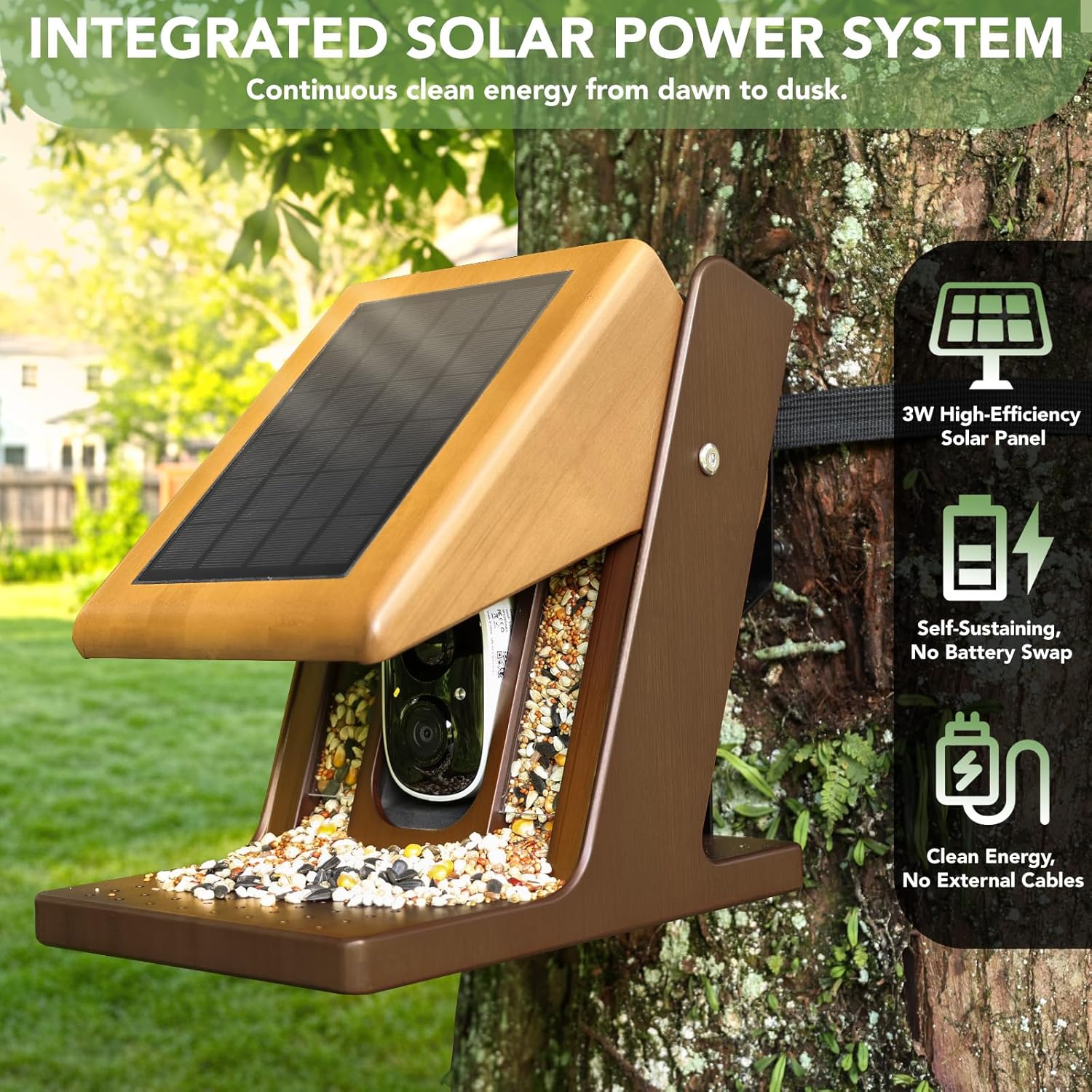 Smart Bird Feeder with Camera Solar Powered - Biomimetic Design, 2K Video, AI Identify Species & Instant Arrival Alerts, Weatherproof, Night Vision, App Sharing, Gift for Family & Bird Lovers