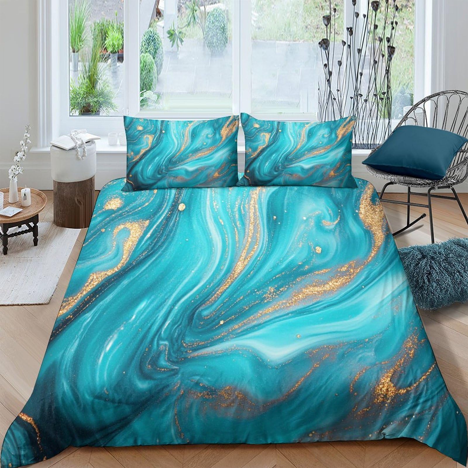 Ctjqhvkz Style-10 3D Printed Ocean Marble Fitted Sheet Microfiber Soft Breathable Aqua Swirl Mattress Cover For Bedroom Dorm Decor Single（135X200cm）
