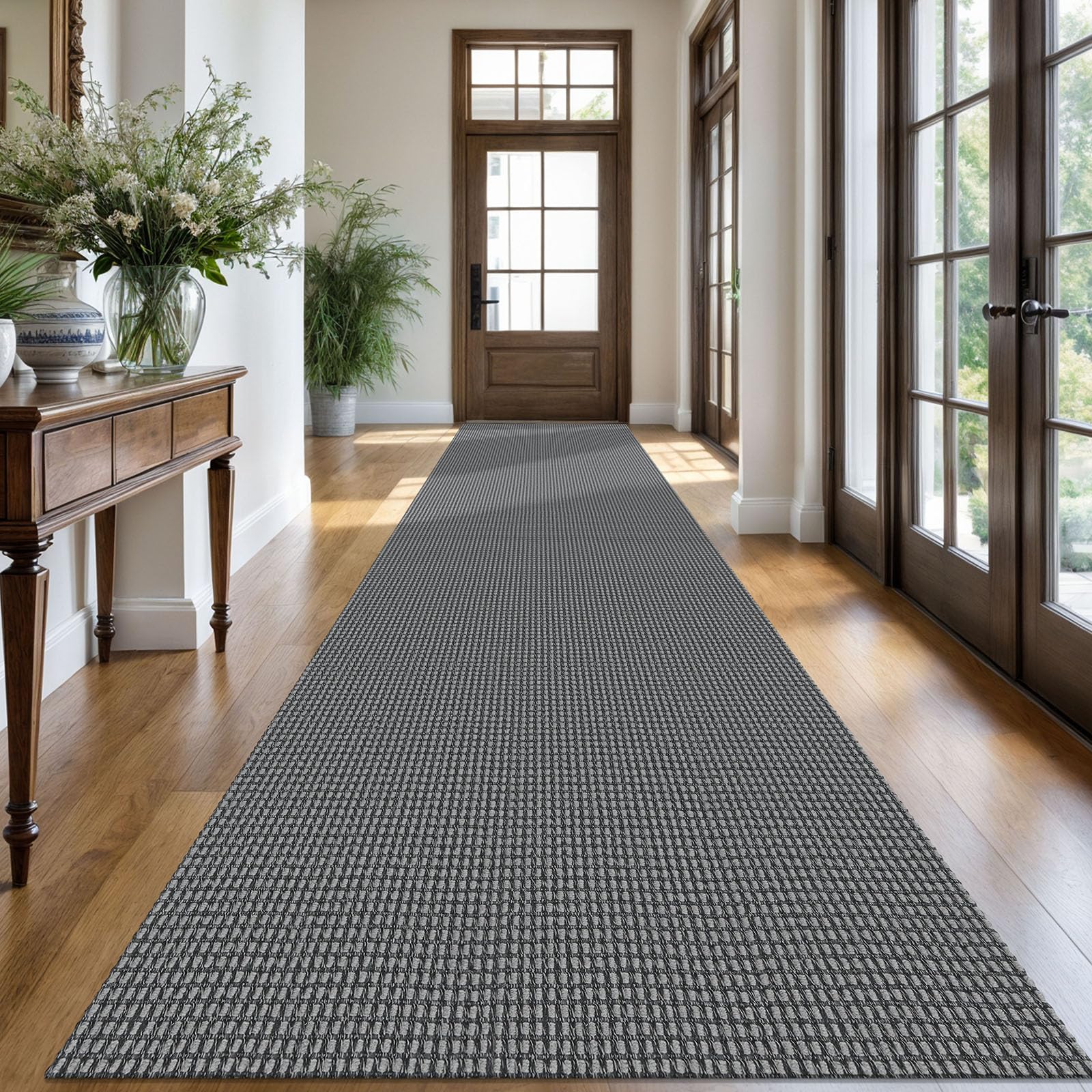 KOZYFLY Extra Long Runners for Hallways 3x16 ft Washable Kitchen Runner Non Slip Rubber Backed Hallway Rug Cotton Entryway Runner Rug Floor Carpet for Indoor Hall, Kitchen, Stair, Grey/Dark Grey — image 1