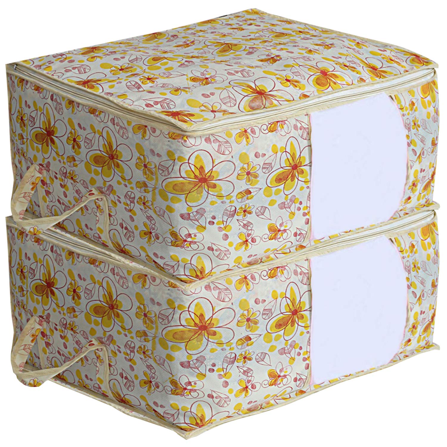 Kuber Industries Non-Woven 2 Pieces Underbed Storage Bag (Ivory & Red)-image-29