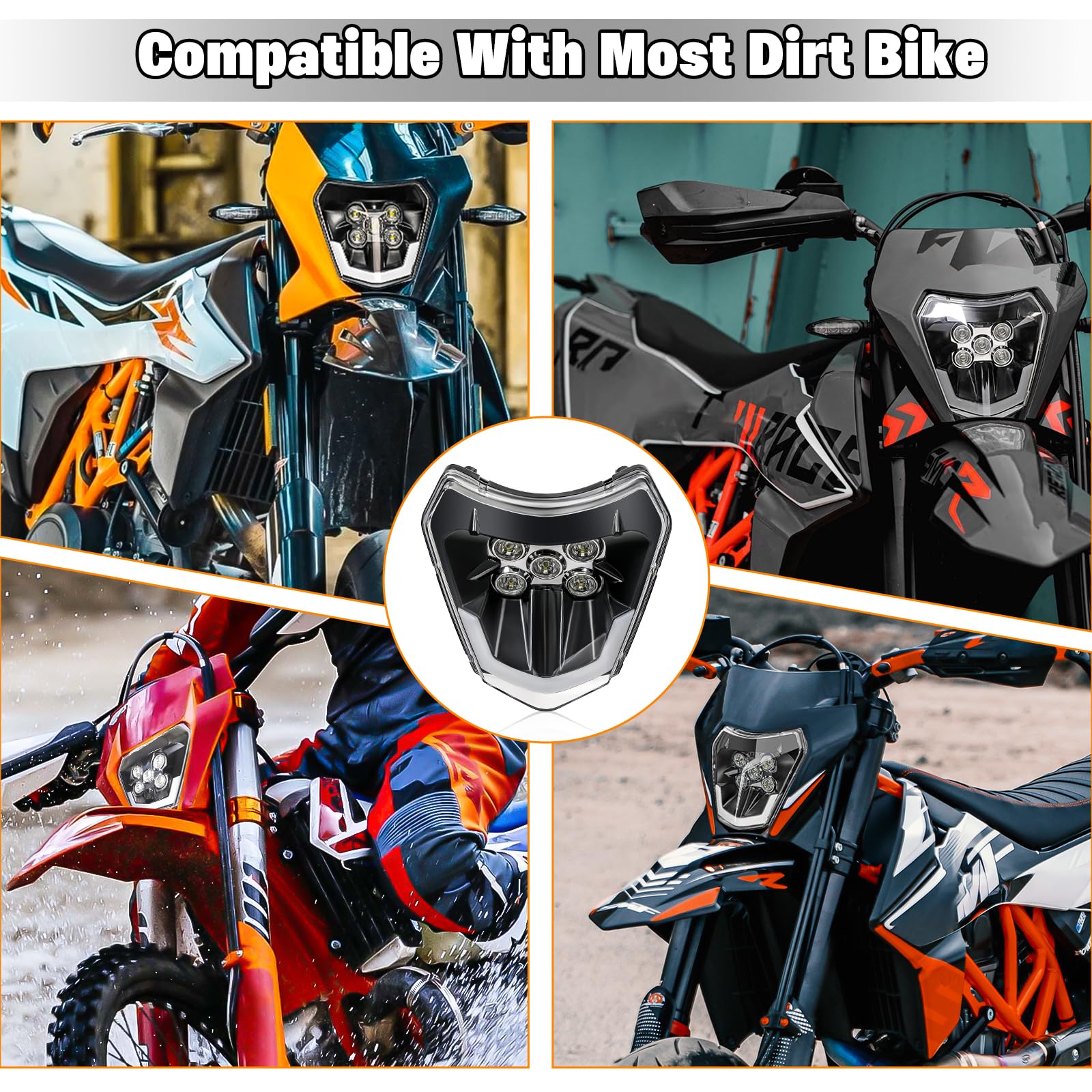 DREAMIZER Fari anteriori per moto, Faro per Dirt Bike 6000K con luci diurne per Enduro Motocross Supermoto Bici Nuda Compatibile con EXC SXF XC SX XCW 125 250 300 350 450 530, 2018-2023