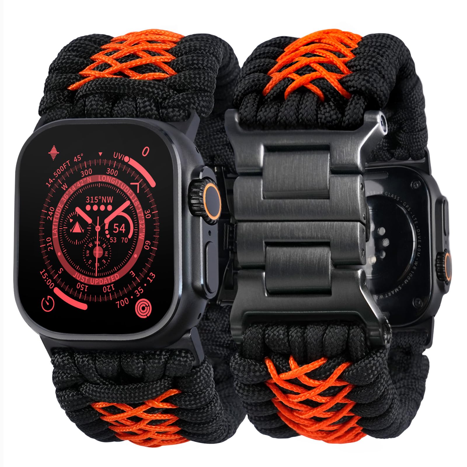 Tefeca Tytanowa seria Paracord pasek kompatybilny z Apple Watch 49 mm, 45 mm, 44 mm, 42 mm, Ultra/Ultra2 Series 9/8/SE2/7/6/SE/5/4/3/2/1