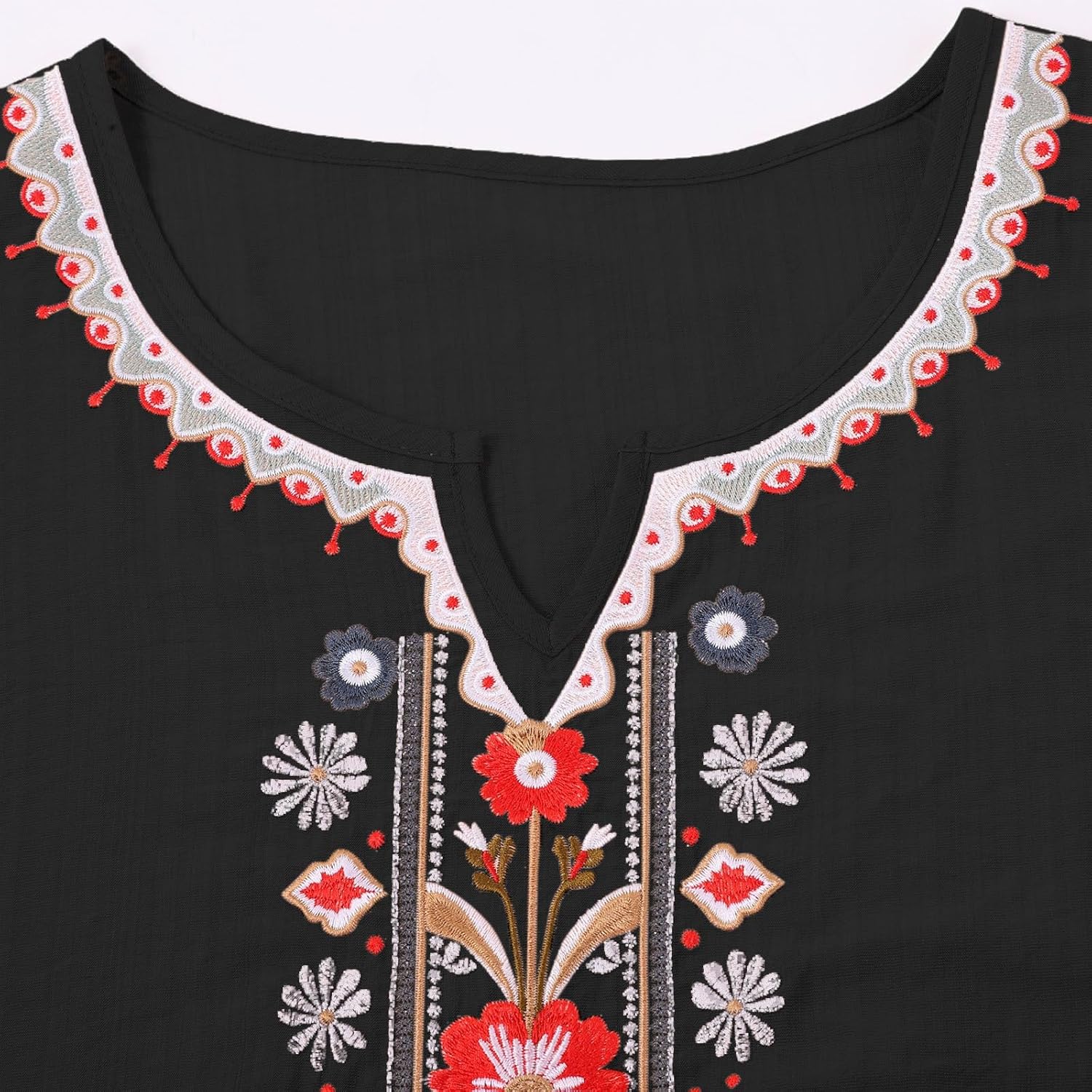 Boho Linen Tops for Women - 2026 Summer Embroidered Shirts 3/4 Sleeve Crewneck Gauzy Blouse Casual Vacation Outfits - Image 4