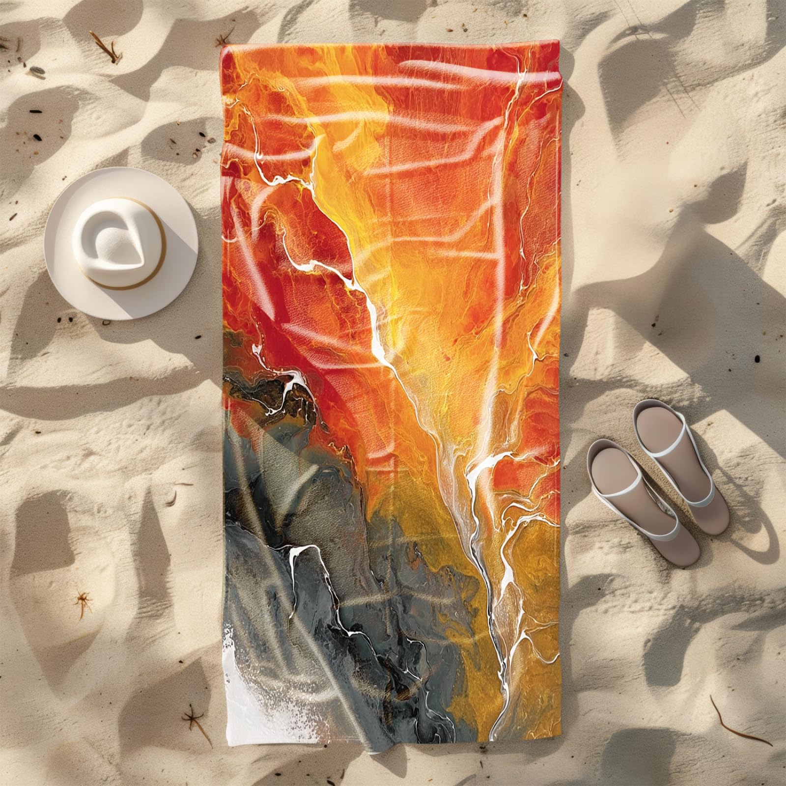 Générique Serviette de Plage XXL Modèle Orange | Grande Taille Serviette de Plage et Douche Avec Elastique Microfibre Absorbante et Légère Sport Séchage Rapide