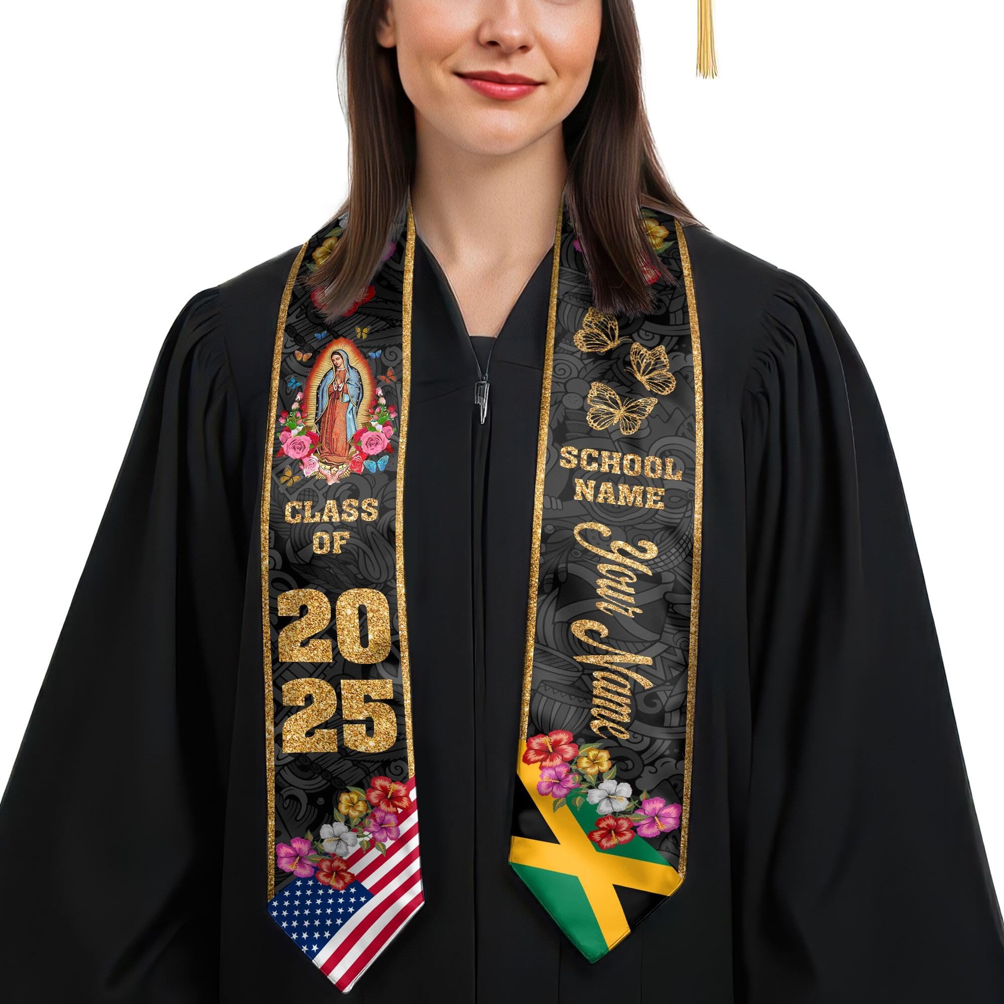 MonkeyVan Personalized Graduation Stole for Jamaica Senior, Jamaican Flag Graduation Sash Class of 2025 Grad Gifts S138