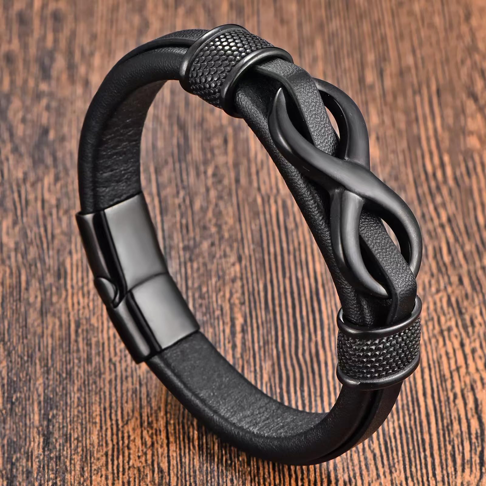 JSNOM Bracciale Uomo Pelle Intrecciata: Bracciali Vera Pelle Multistrato con Chiusura Magnetica, Gioielli Infinito Regalo per Natale San Valentino Compleanno per Uomo