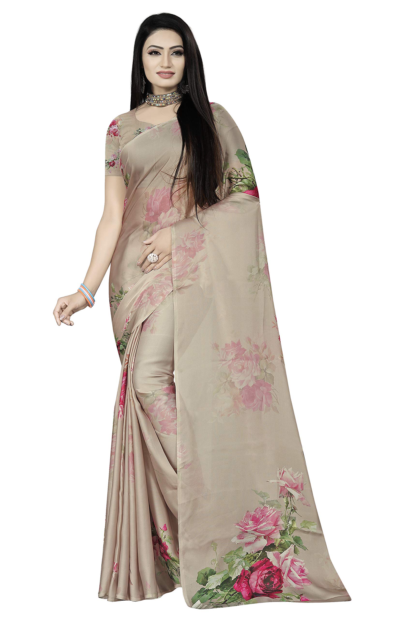 AJ CREATIONWomen's Digital Printed Satin Silk Saree With Blouse Piece (AJ01)