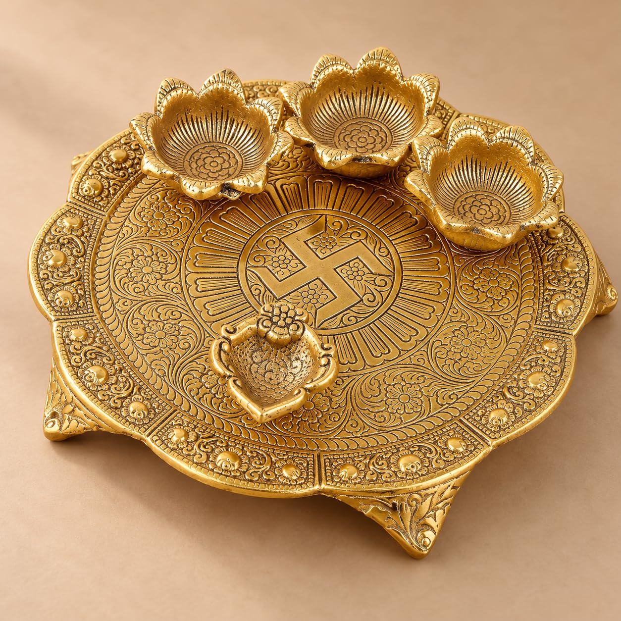 Gold Pooja Thali Set - Elegant Design & FREE SHIPPING -6