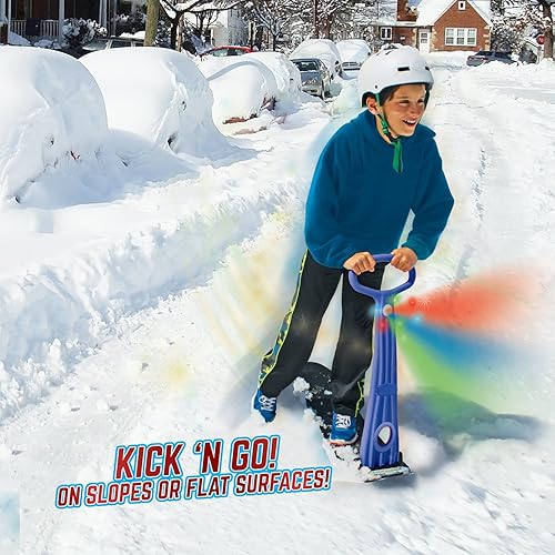 Miniatura 2 de GeoSpace Original LED Ski Skooter Monopatín o tabla de snowboard plegable para usar sobre nieve o césped, varios colores