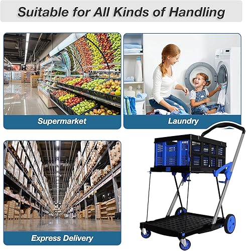 Miniatura 7 de TRY & DO Carritos plegables multifuncionales, carrito de compras ajustable con cesta de almacenamiento, ruedas giratorias rodantes, carrito plegable