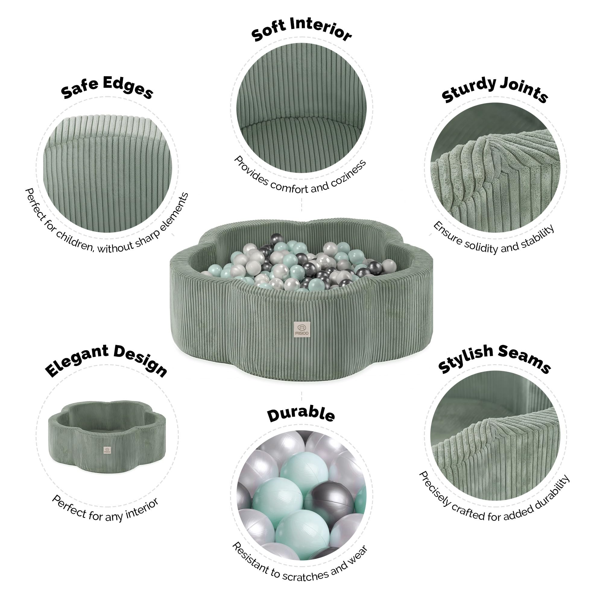 MISIOO Piscina di palline per bambini, 95 x 30 cm, 400 palline (6 cm), giocattolo per bambini a partire da 1 anno, perfetto per bambini e divertimento