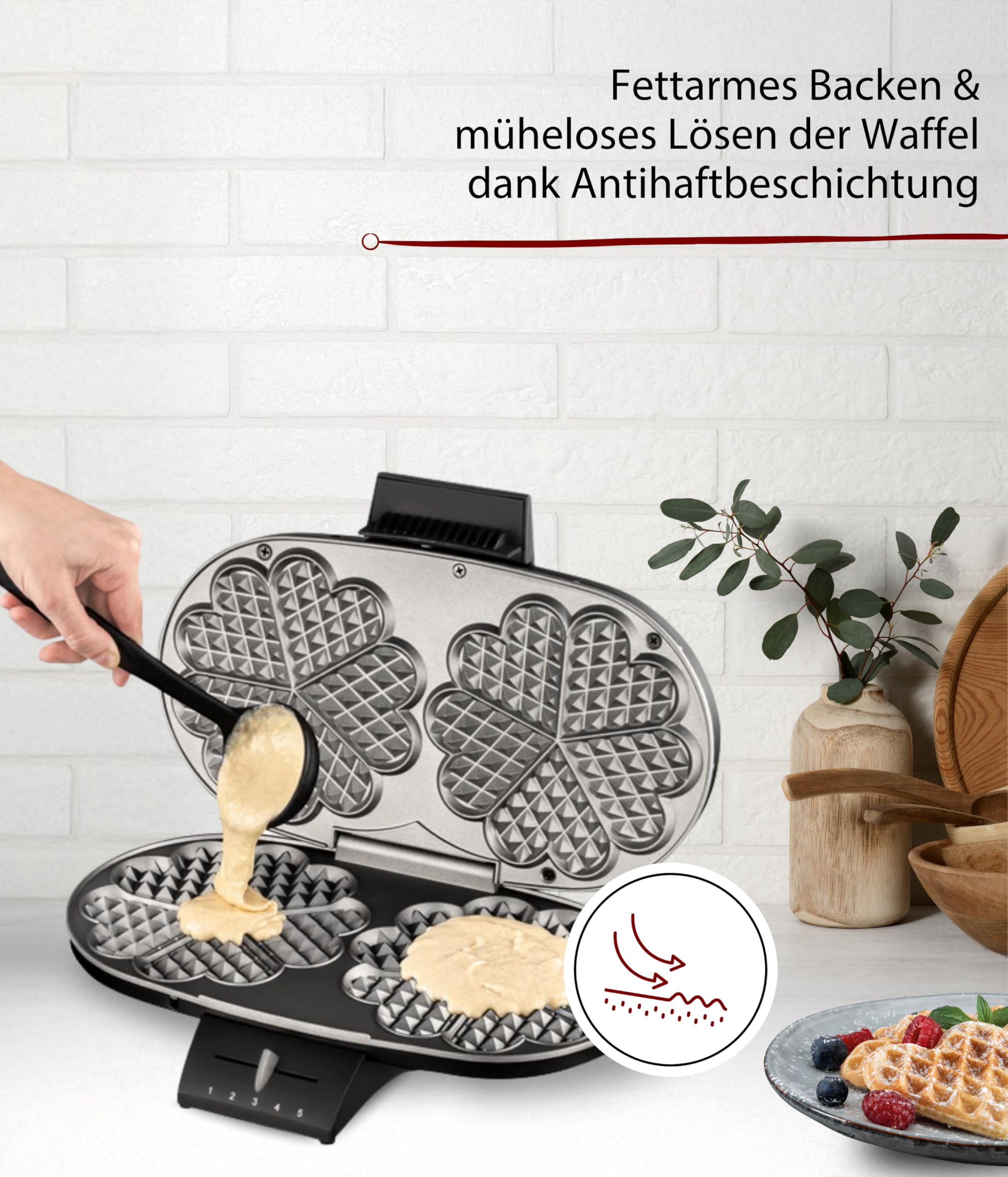 Cloer 1320 Doppelwaffeleisen für zwei klassische Waffeln – Bild 3