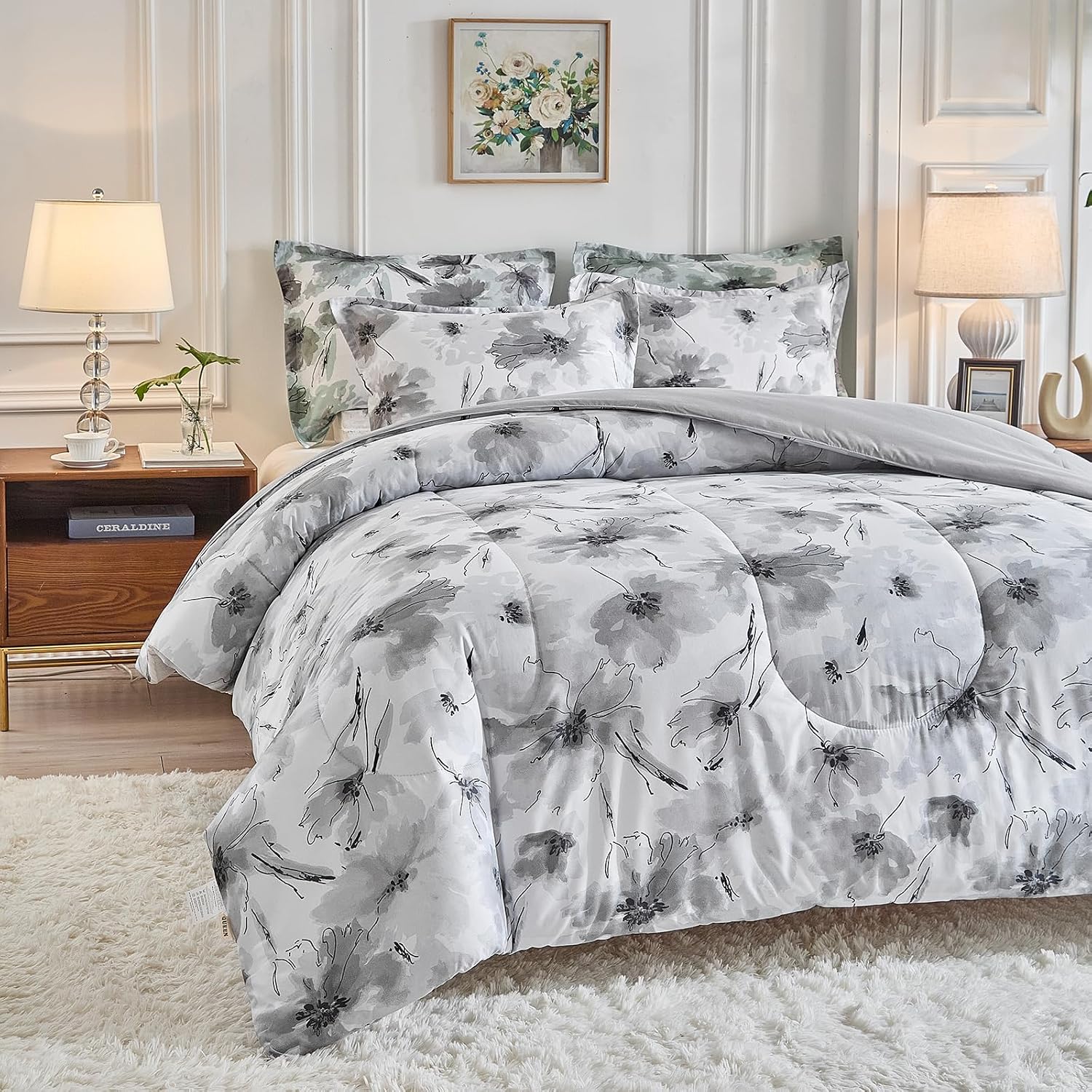 3 Piece Comforter Set, Queen Size Printed Bedding Set with 2 Pillow Shams, Soft & Reversible Design for All-Season Use, Machine Washable Home Decor