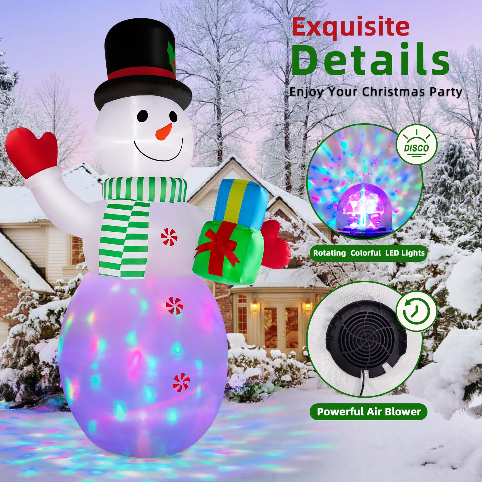 Bonhomme de neige géant gonflable de 3,7 m - Décoration de jardin gonflable - Lumières LED intégrées pour Noël, fête, jardin, cour