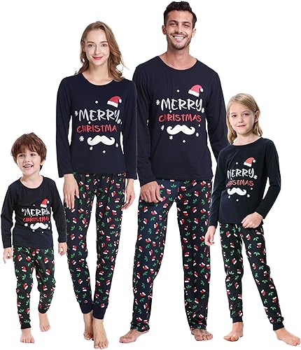 VENTELAN - Conjunto de pijama familiar de Navidad a juego, conjunto de pijamas de Navidad de Papá Noel para parejas y niños