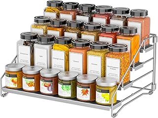 4 Tier Spice Rack for Cabinet, Spice Rack Organizer, Depth Adjustable Spice Organizer for Countertop, Cupboard, Pantry, Seasoning Shelf, Metal, Gray (1 Pack)