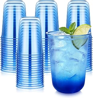 KesaPlan 50팩 블루 플라스틱 컵, 473.2ml(16온스) 일회용 블루 투명 스템리스 와인 음료 잔, 칵테일용, 결혼식, 생일, 수영장 파티, 휴일 파티 용품을 위한 둥근 바닥 음료 컵