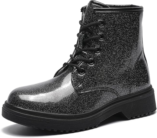 HIKLDK Girls Boots Glitter Combat Boot Winter Waterproof