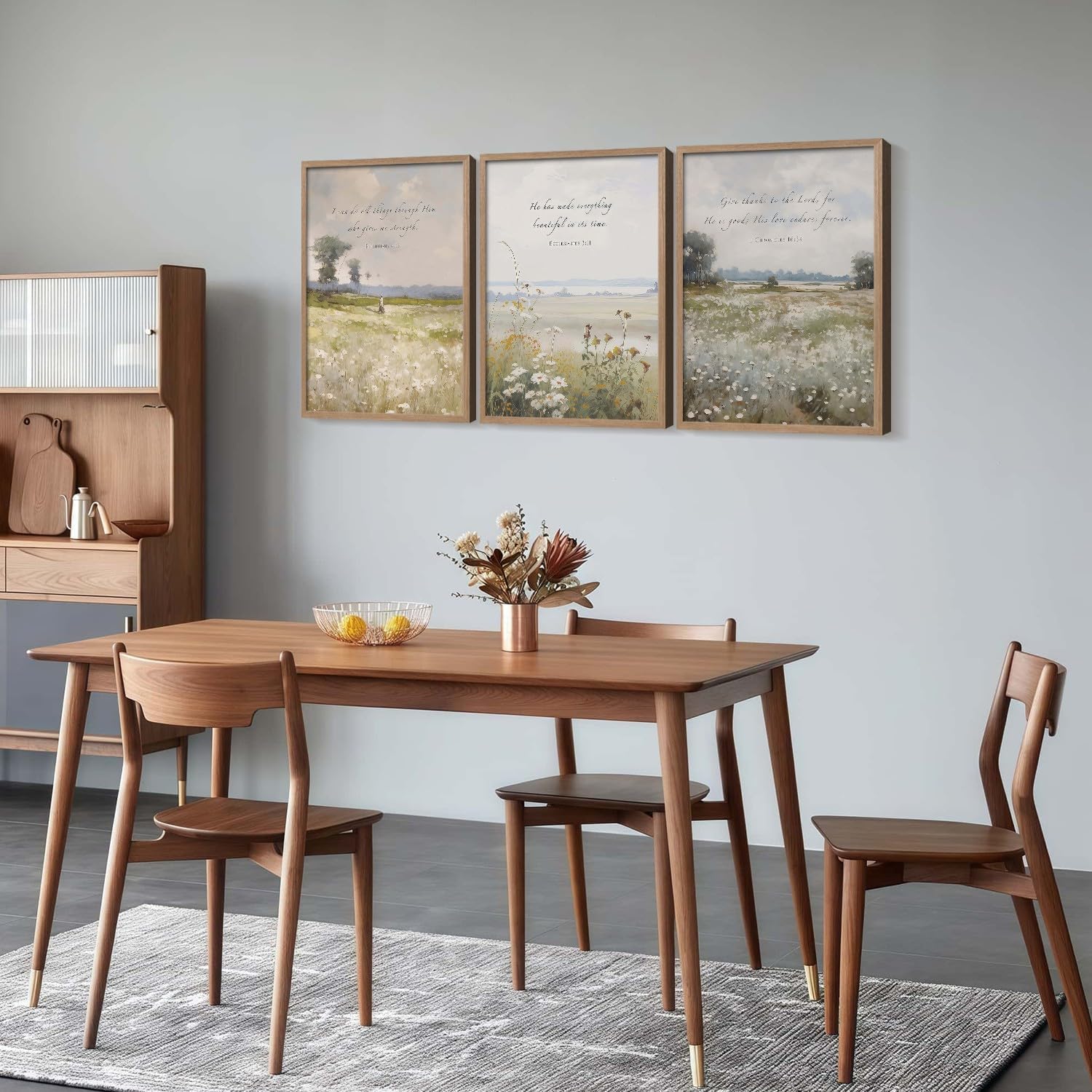 3Pcs Framed Bible Verse flowers Canvas Wall Art Botanical Inspirational Prints Religion Christian Gallery Posters Home Decor Living Room Bedroom Church Prayer Room 12x16 Inch Ready to Hang