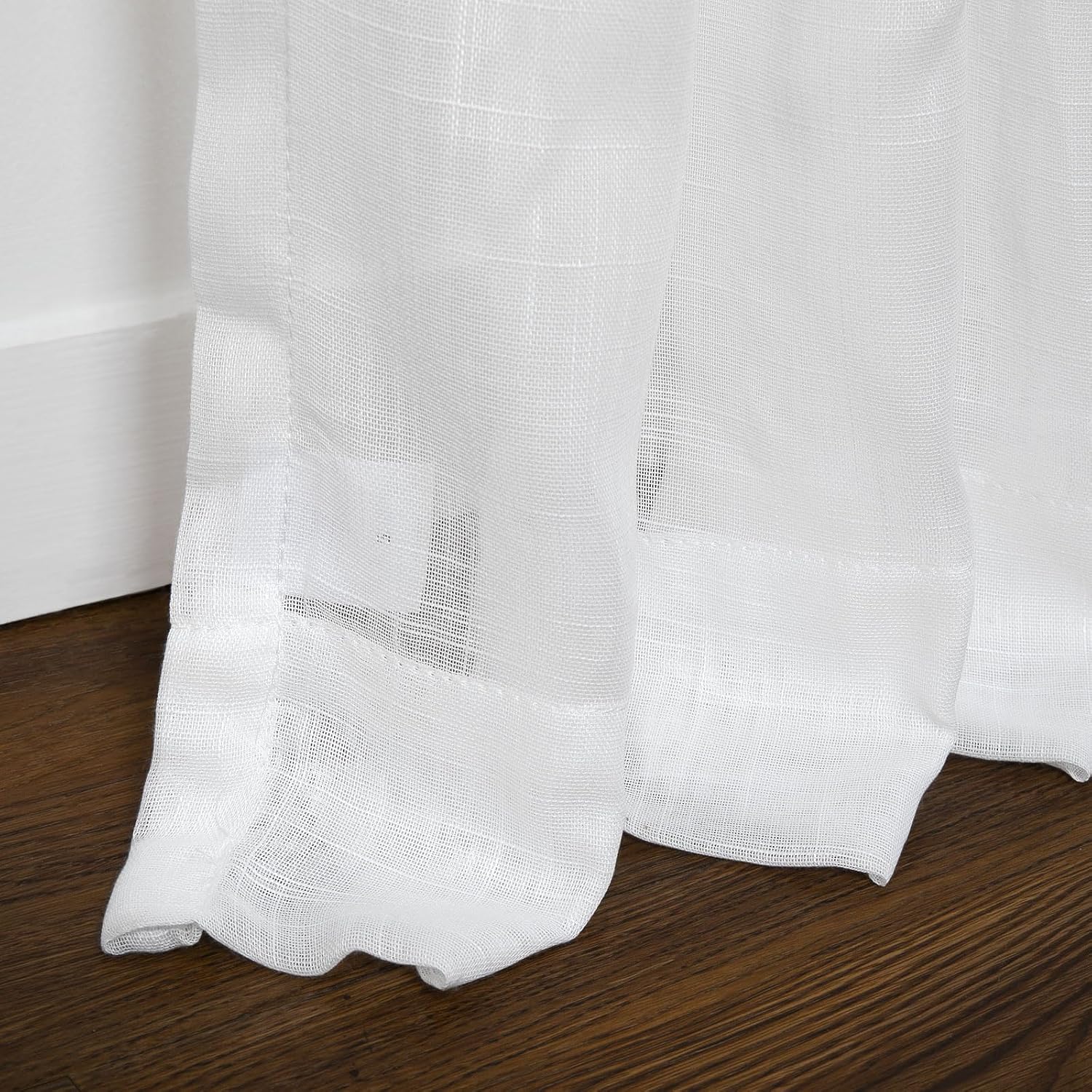 TWOPAGES White Sheer Linen Curtain Customable 1 Panel Natural Linen Textured Window Curtain for Home Living Room,Flynn Collection