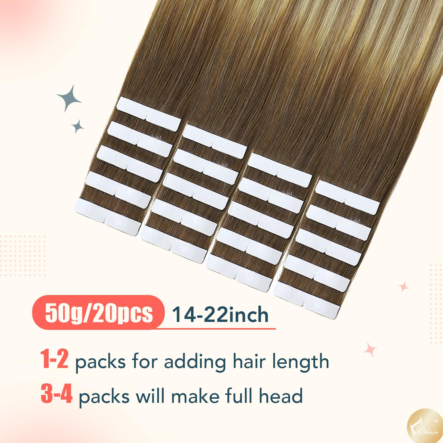 XDhair Tape in Real Human Hair Extensions 16Inch Balayage Ombre Walnut Brown to Ash Brown and Blonde 50g 20pcs Stright Invisible Hair Extensions for Women(#3/8/22,16Inch) - Image 3