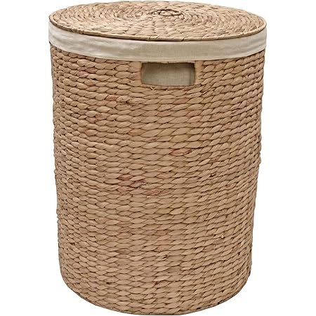 Casa Furnishings Panier A Linge Rond En Osier Double De Coton Jacinthe D Eau Naturelle Jacinthe D Eau Naturel Small D 33 X H 46 47 Cm Amazon Fr Cuisine Maison
