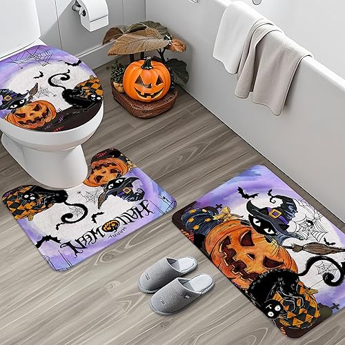 Miniatura 4 de Bonsai Tree Juego de cortinas de ducha de Halloween, juego de decoración de baño de Halloween con cortina de ducha y accesorios de alfombras,