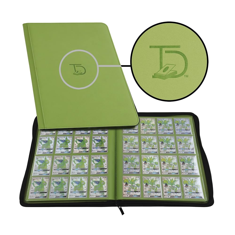 TopDeck 1000 Card Binder - TCG Portfolio - 16 Pocket Card Binder - Ringless Binder Compatible with Pokemon Cards, Yu-Gi-Oh, Magic the Gathering, and More - Side Load Sleeves - Cards Album (Green)