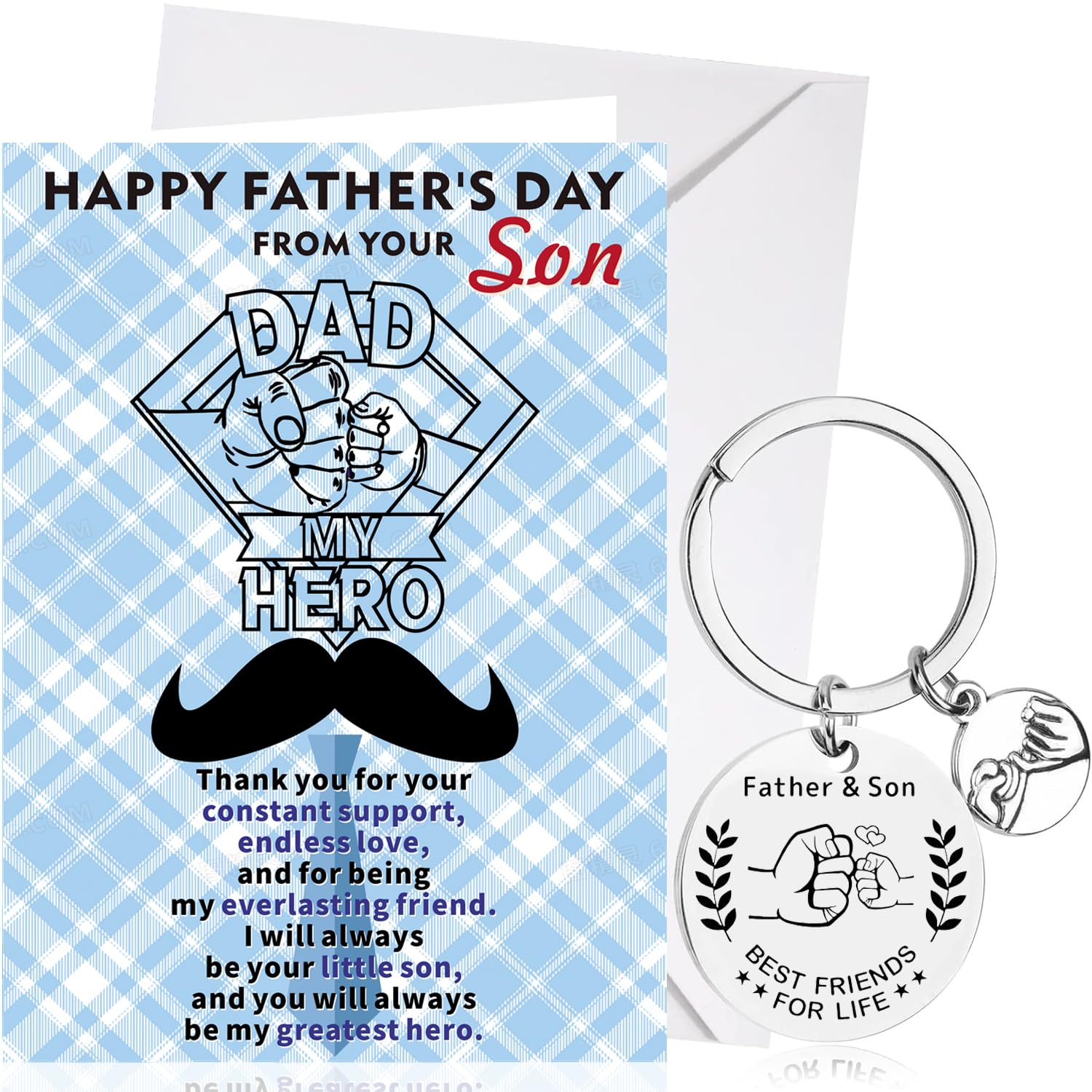 XINDY Fathers Day Card from Son, Happy Father's Day Card Dad Keyring for Dad Daddy Gifts Father's Day Gifts from Son