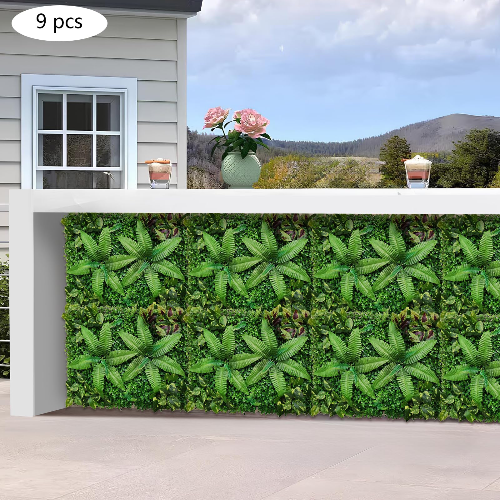 Immergrüne Kunstpflanzen Wand 9 STK Künstliche Gras Wand Matte 60x40 cm Kunstpflanzen Matte für Balkon Garten Zaun als Sichtschutz Deko Grün