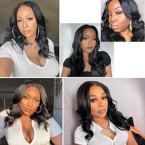 Miniatura 8 de HANNE Pelucas cortas y rizadas para mujeres negras, peluca sintética ondulada con parte de encaje, parte en medio, 14 pulgadas, resistente al calor,