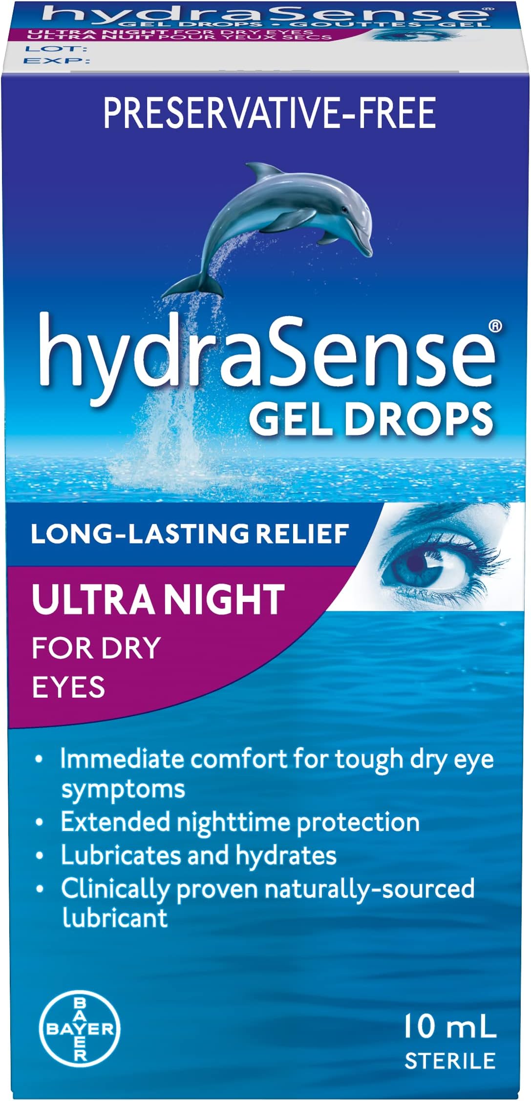 Night Therapy Eye Gel Drops, For Dry Eyes, Preservative Free, Naturally Sourced Lubricant, Long-Lasting Relief, 10 mL