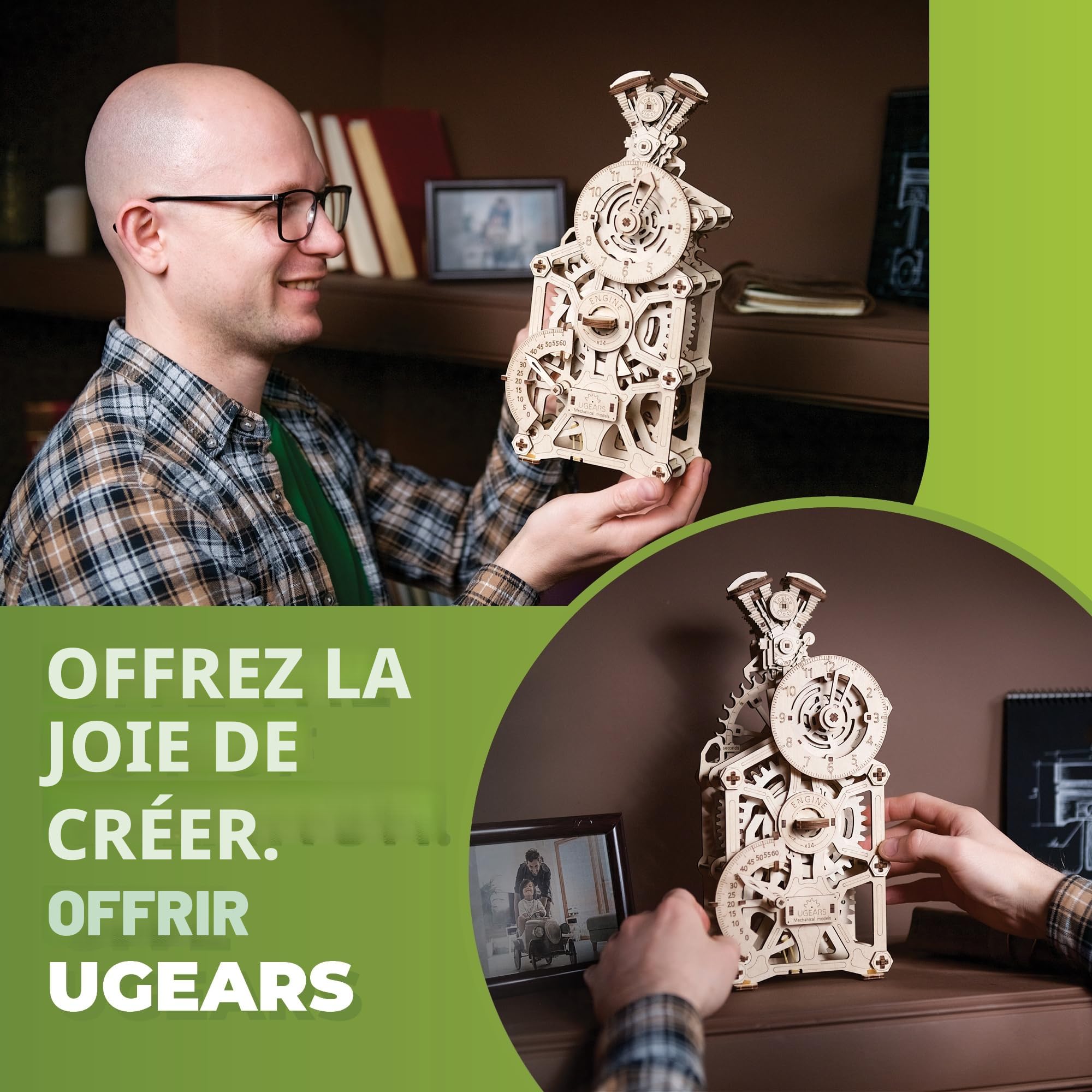 UGEARS Horloge à Moteur Puzzle 3D Bois Adulte - Maquette en Bois A Construire, Maquettes Et Modélisme Horloge Pendule Fonctionnelle Maquette Adulte, Loisirs Créatifs Adultes, Casse Tête