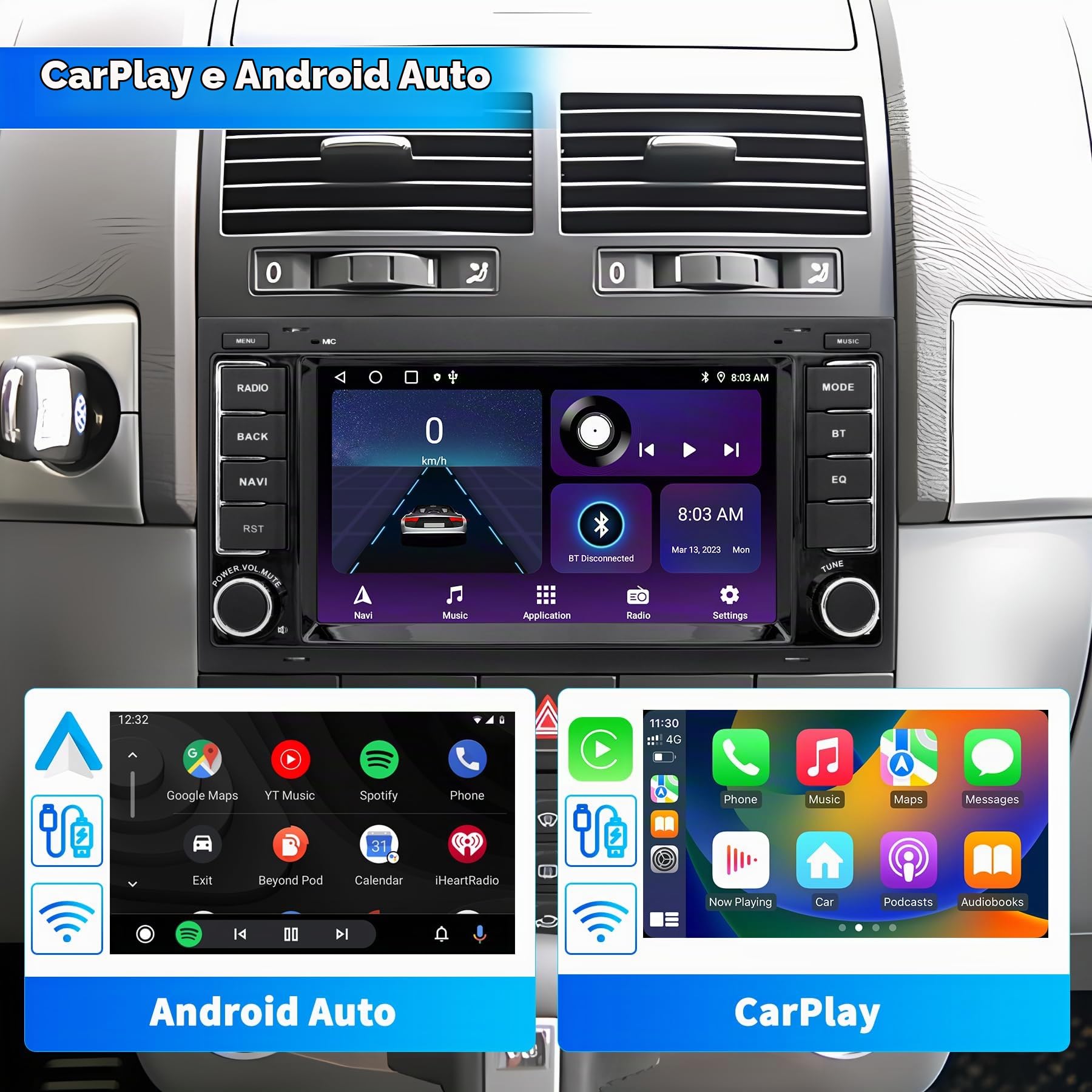 Autoradio per VW Touareg Transporter T5 Multivan, CarPlay Android Auto